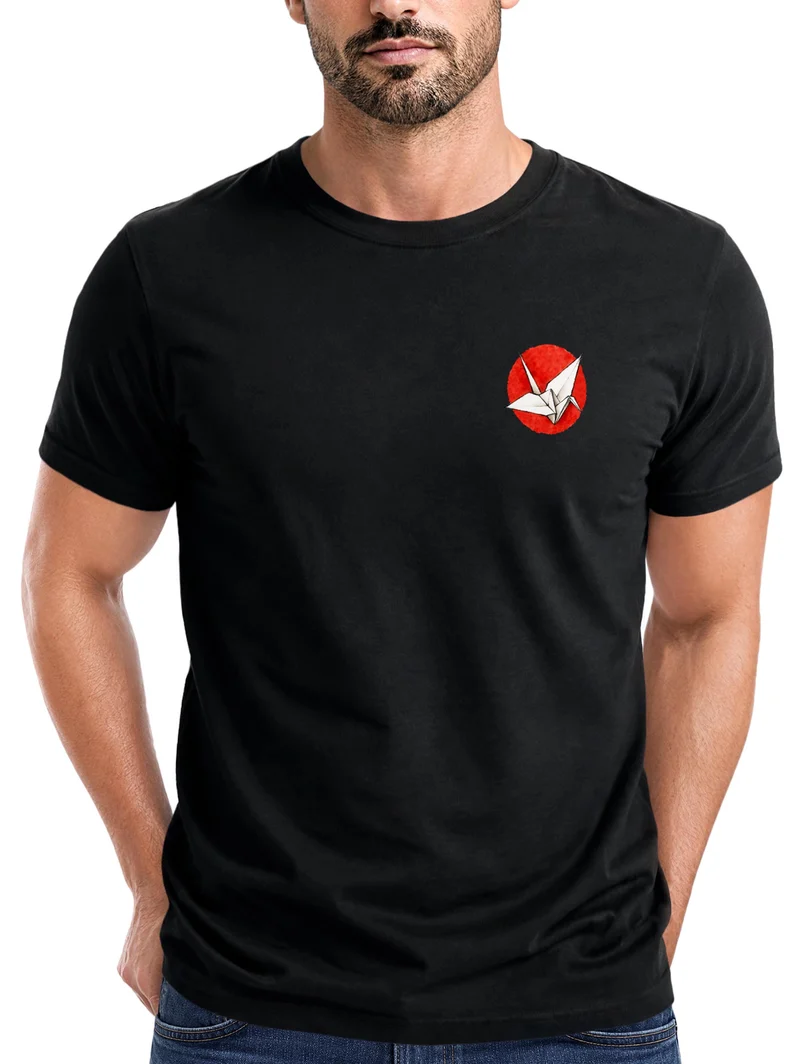 Herren T-Shirt Frontprint - Origami Kranich - Baumwollshirt Männer Fashion Streetstyle Slim Fit