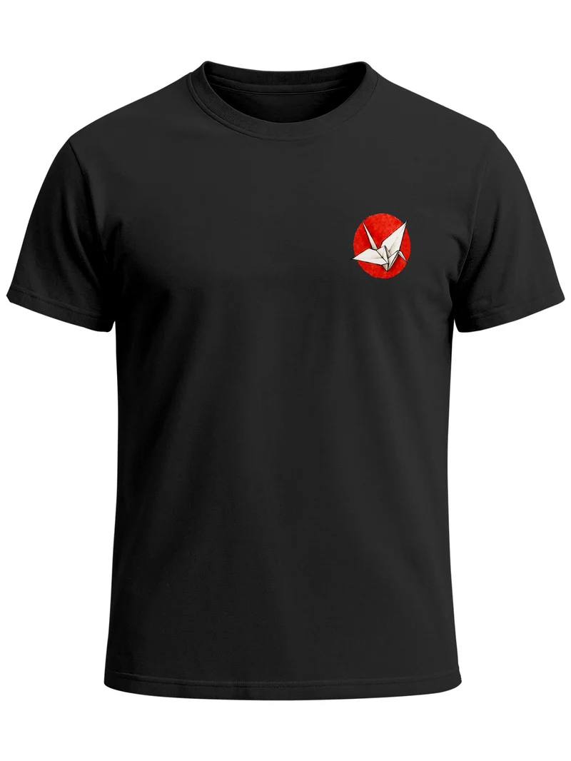 Herren T-Shirt Frontprint - Origami Kranich - Baumwollshirt Männer Fashion Streetstyle Slim Fit