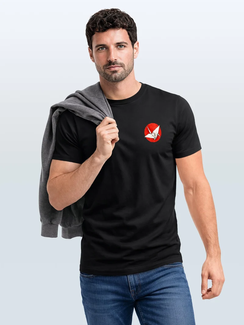 Herren T-Shirt Frontprint - Origami Kranich - Baumwollshirt Männer Fashion Streetstyle Slim Fit