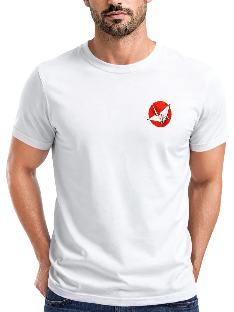 Herren T-Shirt Frontprint - Origami Kranich - Baumwollshirt Männer Fashion Streetstyle Slim Fit