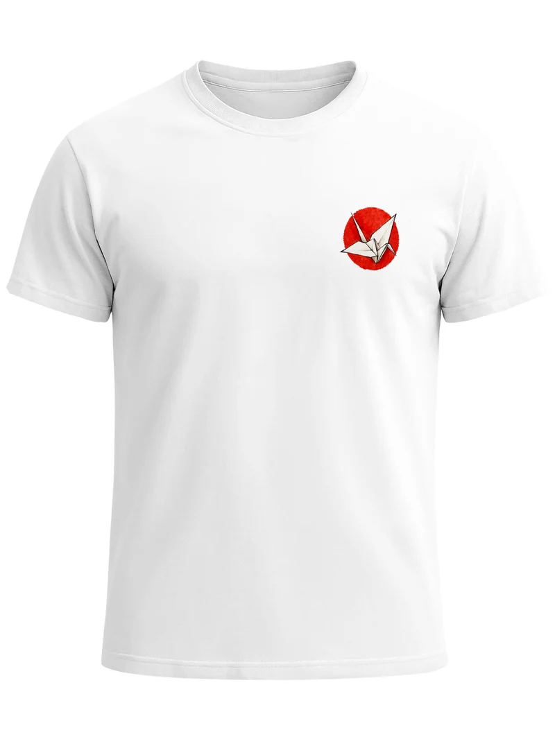 Herren T-Shirt Frontprint - Origami Kranich - Baumwollshirt Männer Fashion Streetstyle Slim Fit