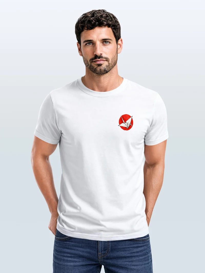 Herren T-Shirt Frontprint - Origami Kranich - Baumwollshirt Männer Fashion Streetstyle Slim Fit