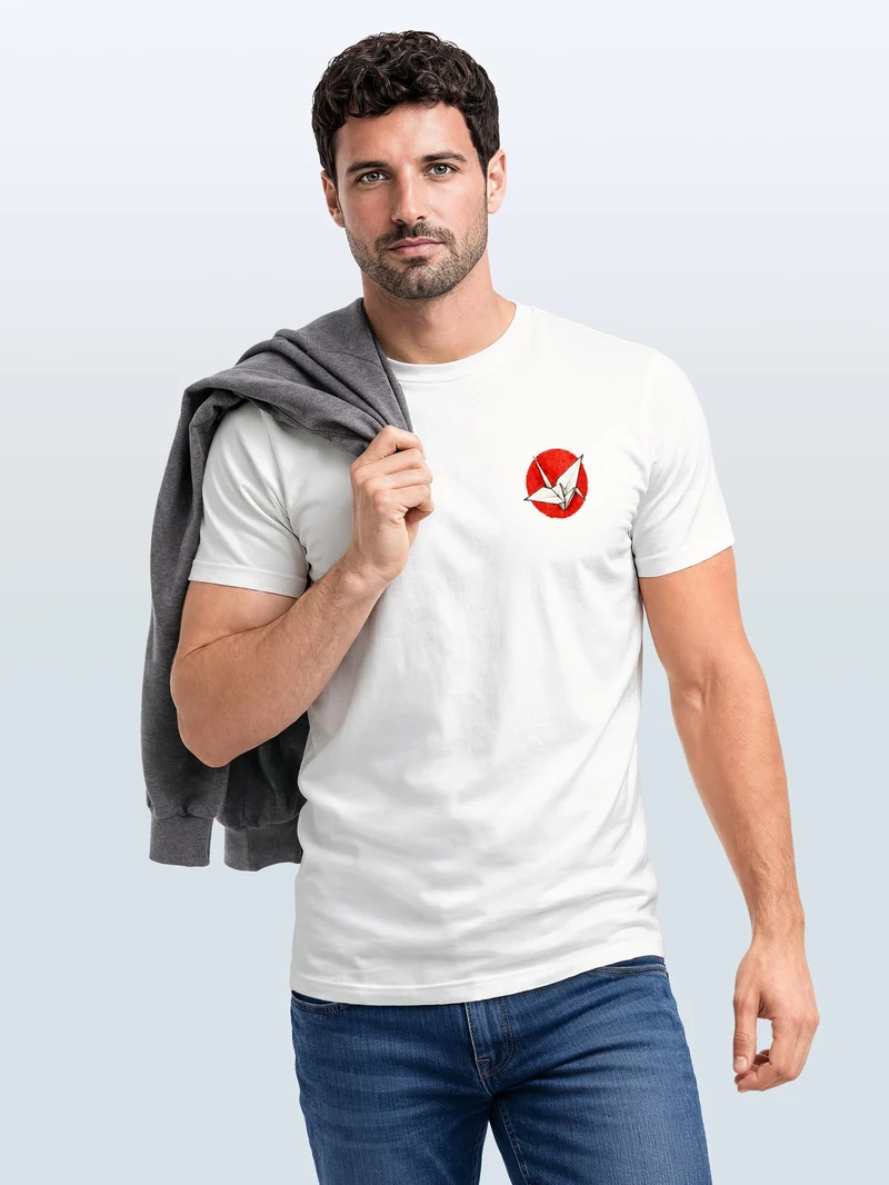 Herren T-Shirt Frontprint - Origami Kranich - Baumwollshirt Männer Fashion Streetstyle Slim Fit