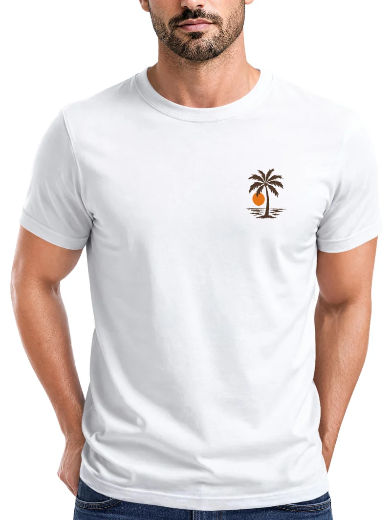Herren T-Shirt Frontprint - Logo Design Beach - Baumwollshirt Sommer Männer Fashion Streetstyle Slim Fit