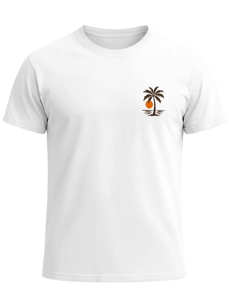 Herren T-Shirt Frontprint - Logo Design Beach - Baumwollshirt Sommer Männer Fashion Streetstyle Slim Fit
