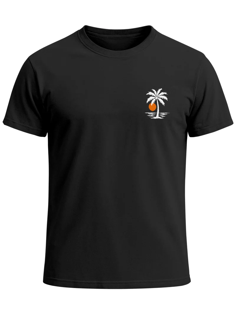 Herren T-Shirt Frontprint - Logo Design Beach - Baumwollshirt Sommer Männer Fashion Streetstyle Slim Fit