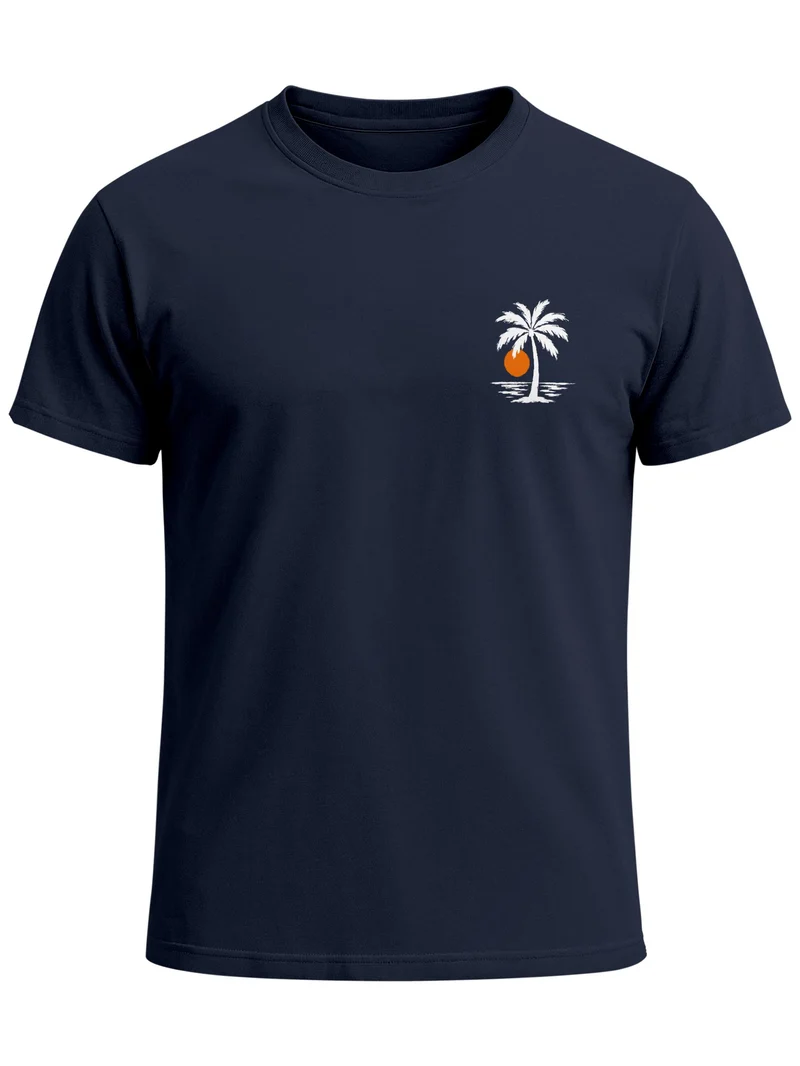 Herren T-Shirt Frontprint - Logo Design Beach - Baumwollshirt Sommer Männer Fashion Streetstyle Slim Fit