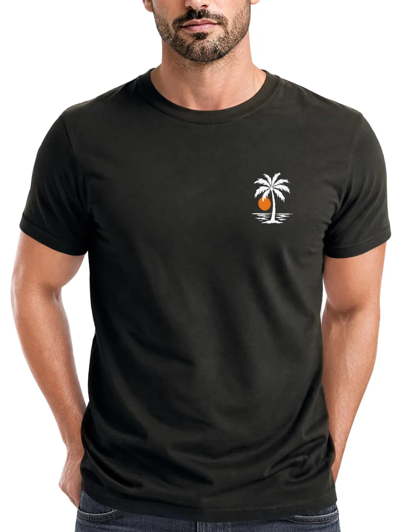 Herren T-Shirt Frontprint - Logo Design Beach - Baumwollshirt Sommer Männer Fashion Streetstyle Slim Fit