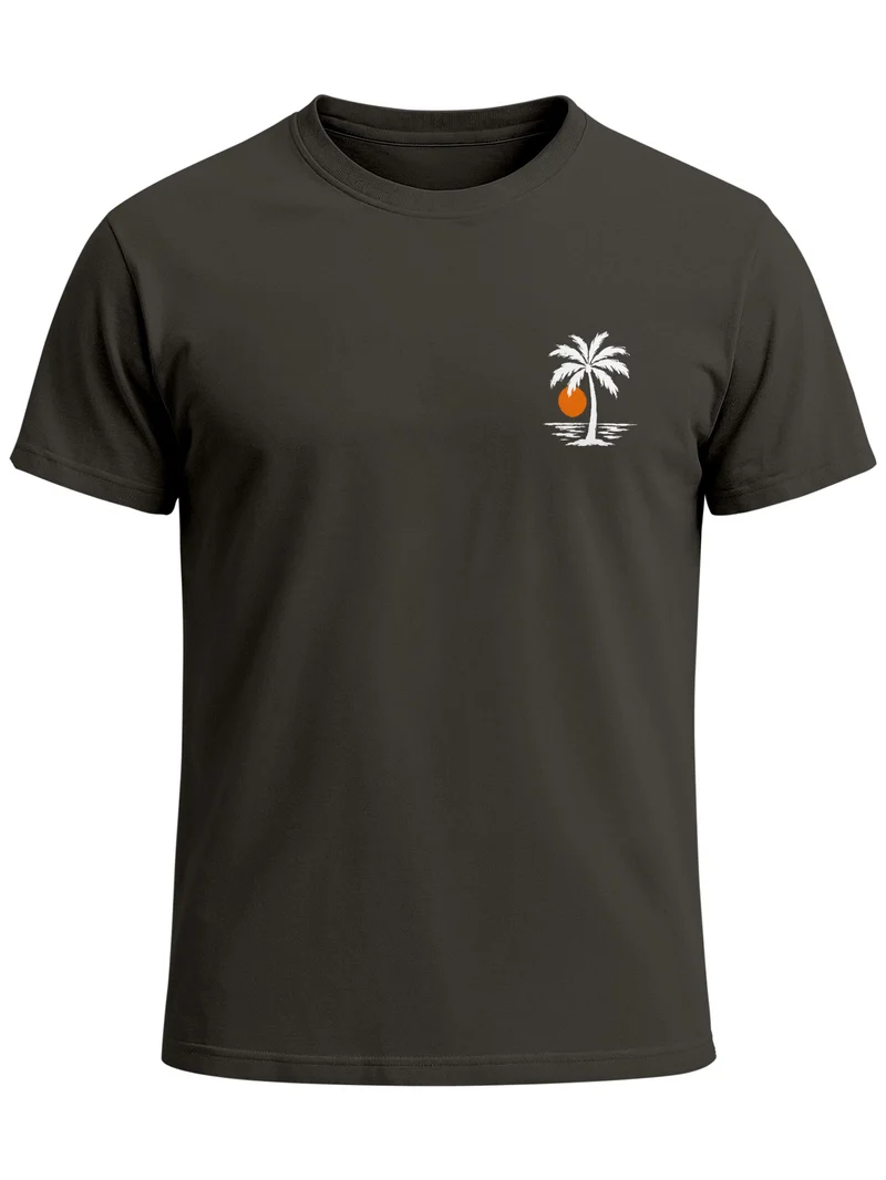 Herren T-Shirt Frontprint - Logo Design Beach - Baumwollshirt Sommer Männer Fashion Streetstyle Slim Fit
