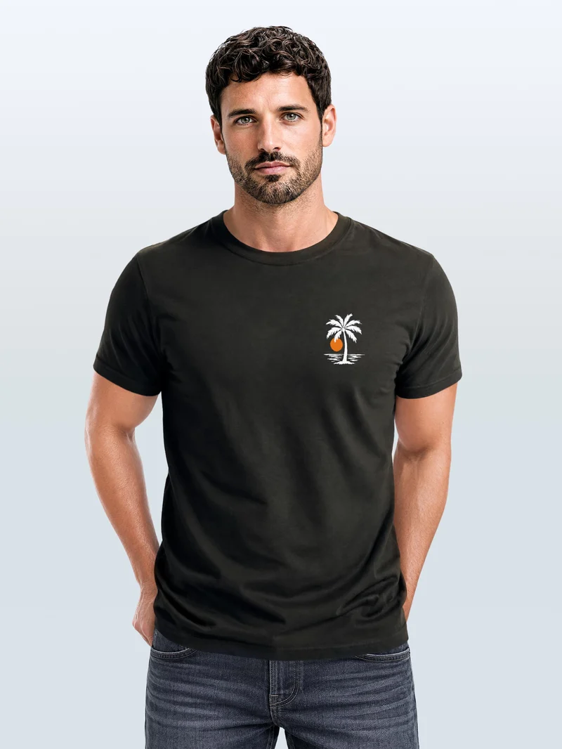 Herren T-Shirt Frontprint - Logo Design Beach - Baumwollshirt Sommer Männer Fashion Streetstyle Slim Fit