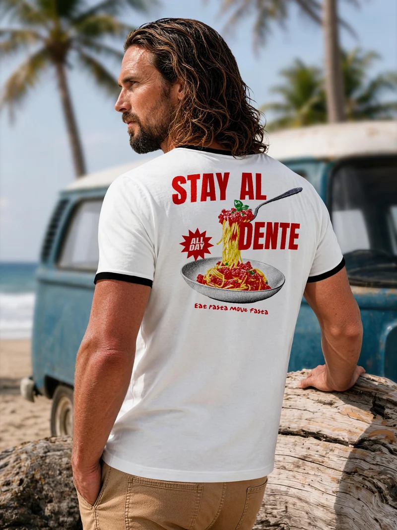 Herren T-Shirt Retro Kontrastbund - Design - Printshirt im Vintage-Look