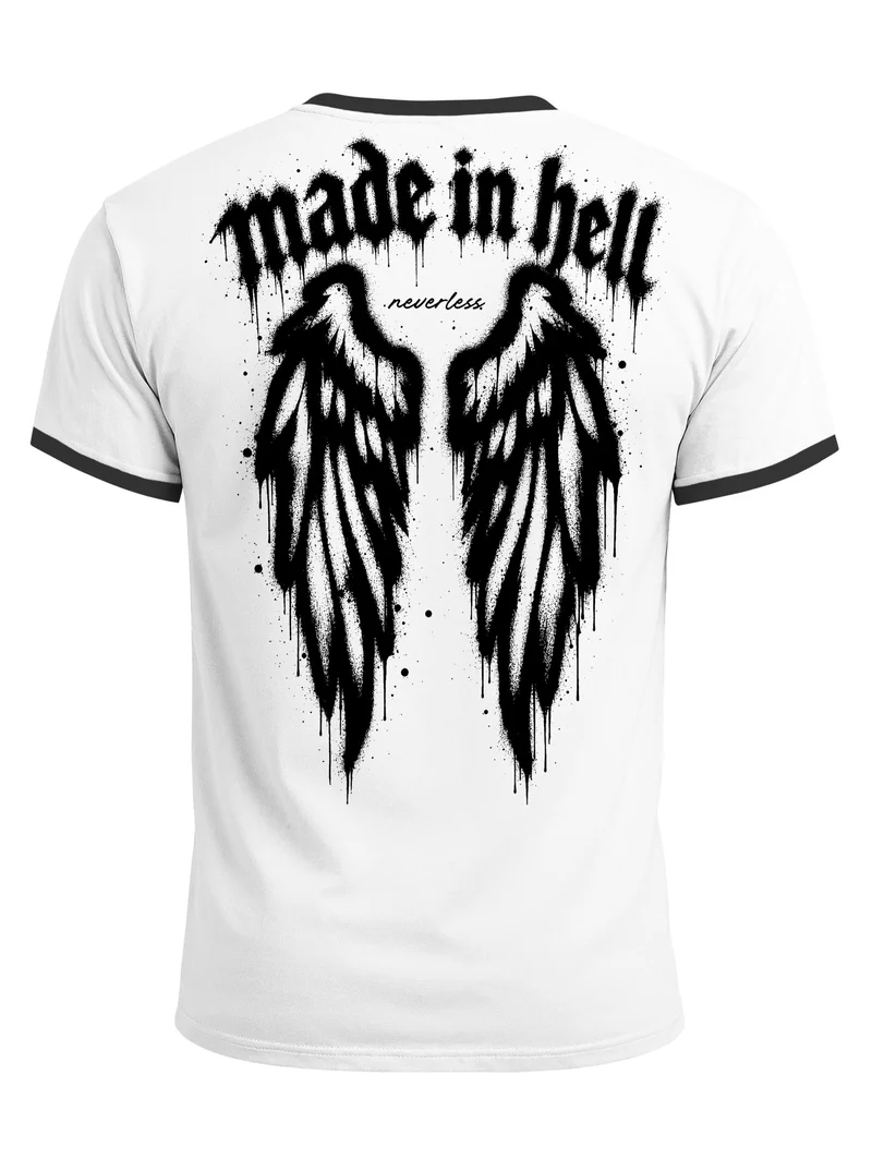 Herren T-Shirt Retro Kontrastbund - Design Graffiti Wings - Printshirt im Vintage-Look