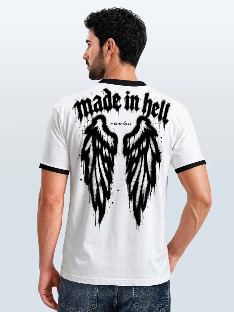 Herren T-Shirt Retro Kontrastbund - Design Graffiti Wings - Printshirt im Vintage-Look