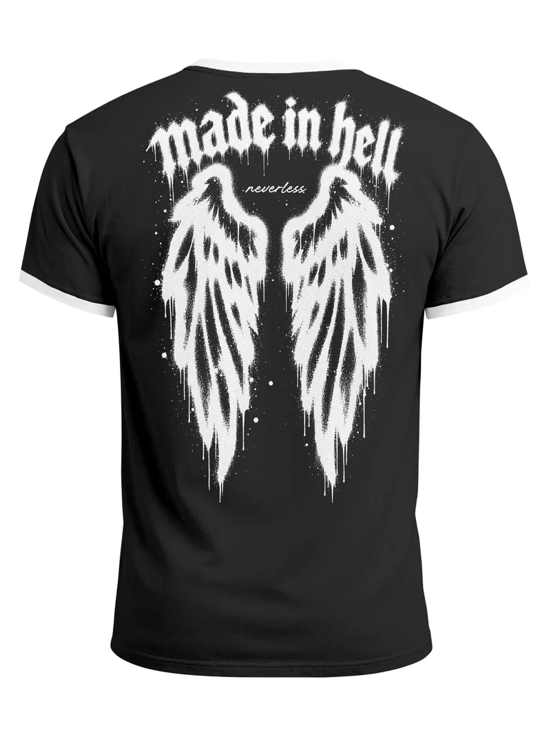 Herren T-Shirt Retro Kontrastbund - Design Graffiti Wings - Printshirt im Vintage-Look