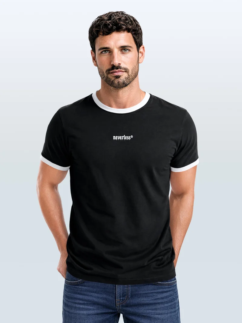 Herren T-Shirt Retro Kontrastbund - Design Graffiti Wings - Printshirt im Vintage-Look