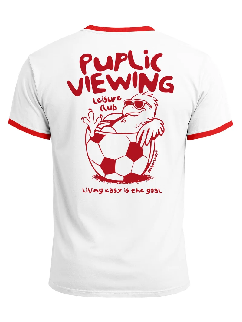 Herren T-Shirt Retro Kontrastbund - Soccer Public Viewing - Printshirt im Vintage-Look