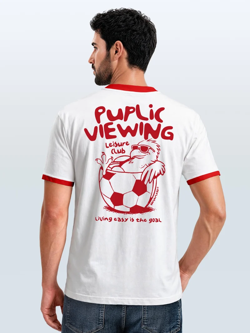 Herren T-Shirt Retro Kontrastbund - Soccer Public Viewing - Printshirt im Vintage-Look