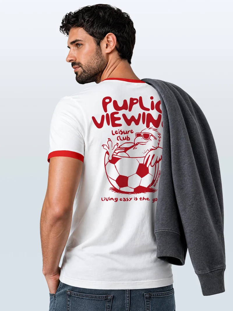 Herren T-Shirt Retro Kontrastbund - Soccer Public Viewing - Printshirt im Vintage-Look