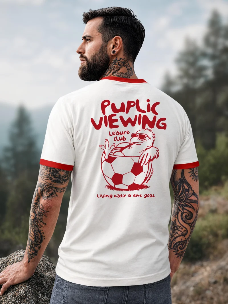Herren T-Shirt Retro Kontrastbund - Soccer Public Viewing - Printshirt im Vintage-Look