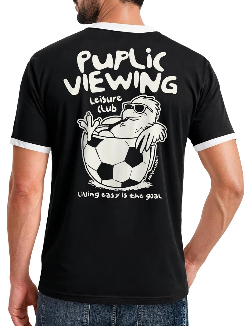 Herren T-Shirt Retro Kontrastbund - Soccer Public Viewing - Printshirt im Vintage-Look