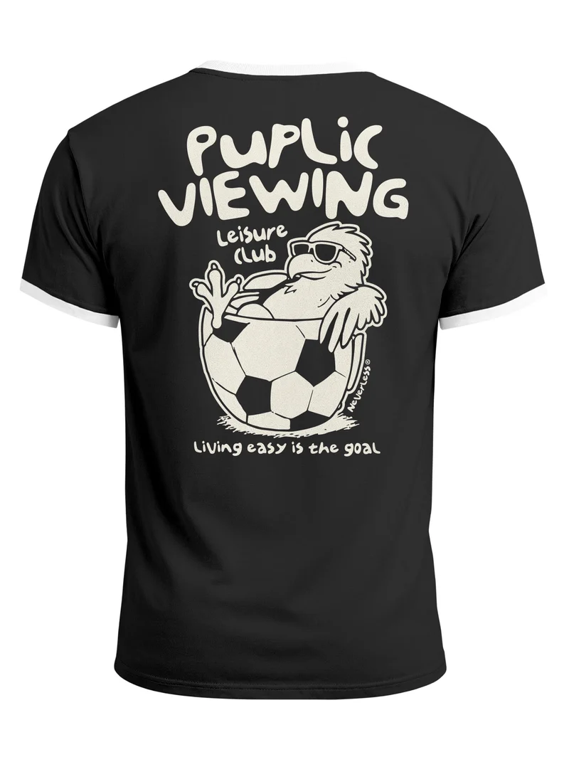Herren T-Shirt Retro Kontrastbund - Soccer Public Viewing - Printshirt im Vintage-Look