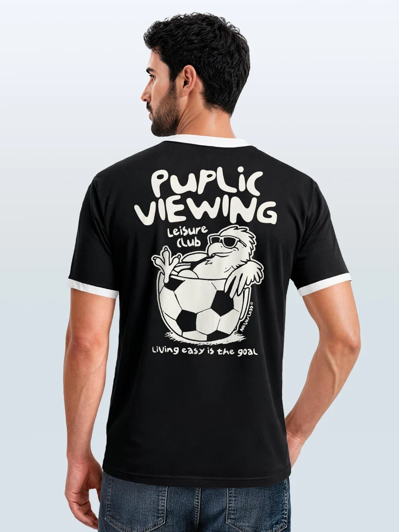 Herren T-Shirt Retro Kontrastbund - Soccer Public Viewing - Printshirt im Vintage-Look
