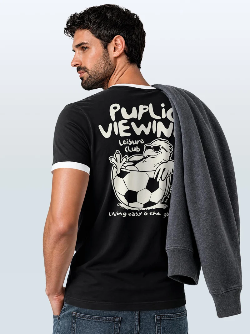 Herren T-Shirt Retro Kontrastbund - Soccer Public Viewing - Printshirt im Vintage-Look
