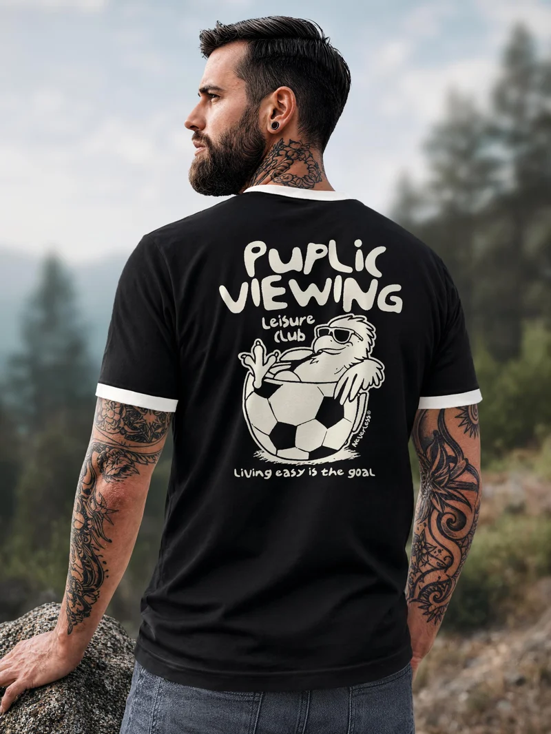 Herren T-Shirt Retro Kontrastbund - Soccer Public Viewing - Printshirt im Vintage-Look