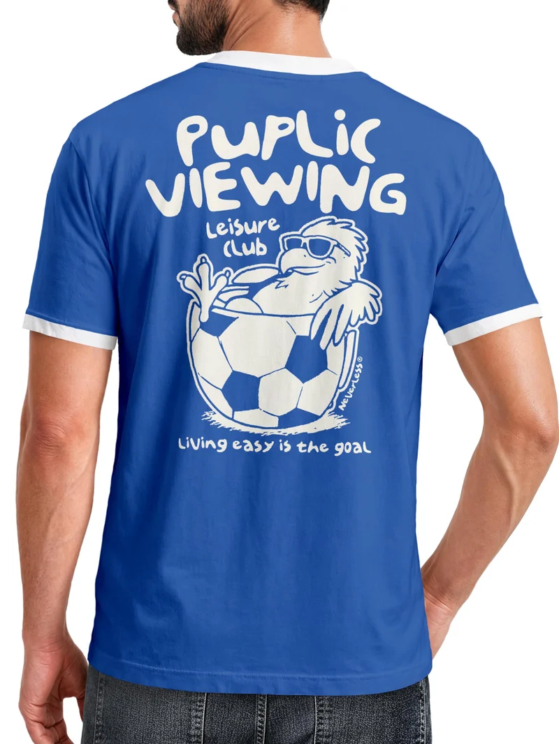 Herren T-Shirt Retro Kontrastbund - Soccer Public Viewing - Printshirt im Vintage-Look