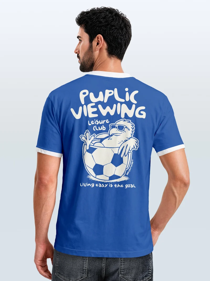 Herren T-Shirt Retro Kontrastbund - Soccer Public Viewing - Printshirt im Vintage-Look
