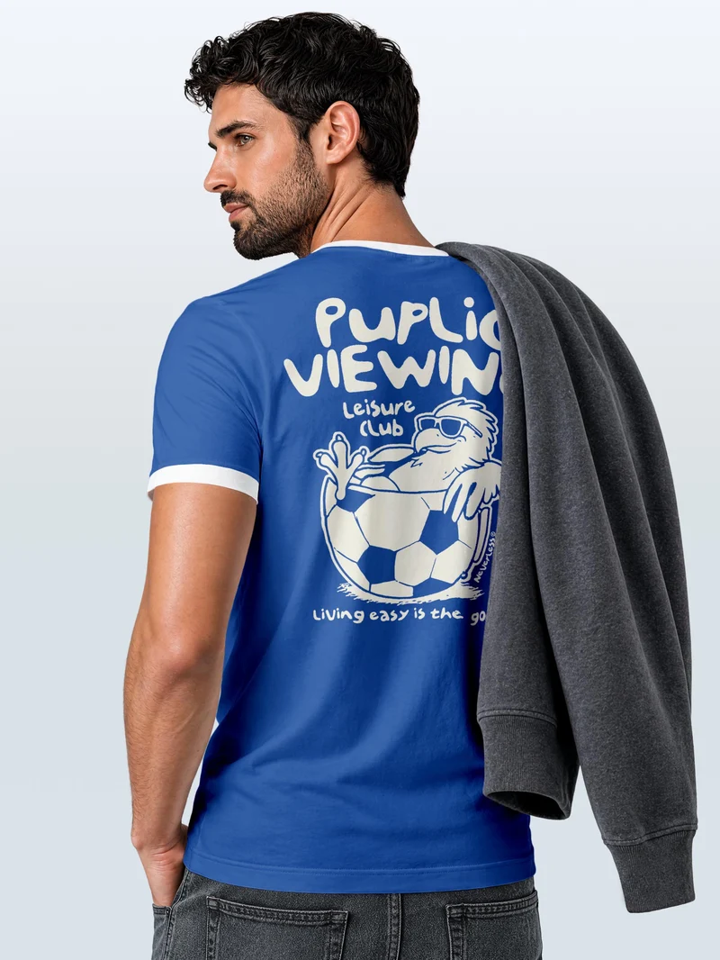 Herren T-Shirt Retro Kontrastbund - Soccer Public Viewing - Printshirt im Vintage-Look
