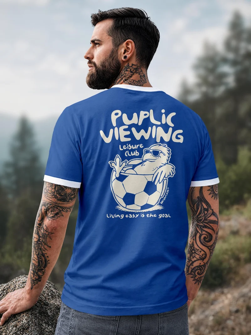Herren T-Shirt Retro Kontrastbund - Soccer Public Viewing - Printshirt im Vintage-Look