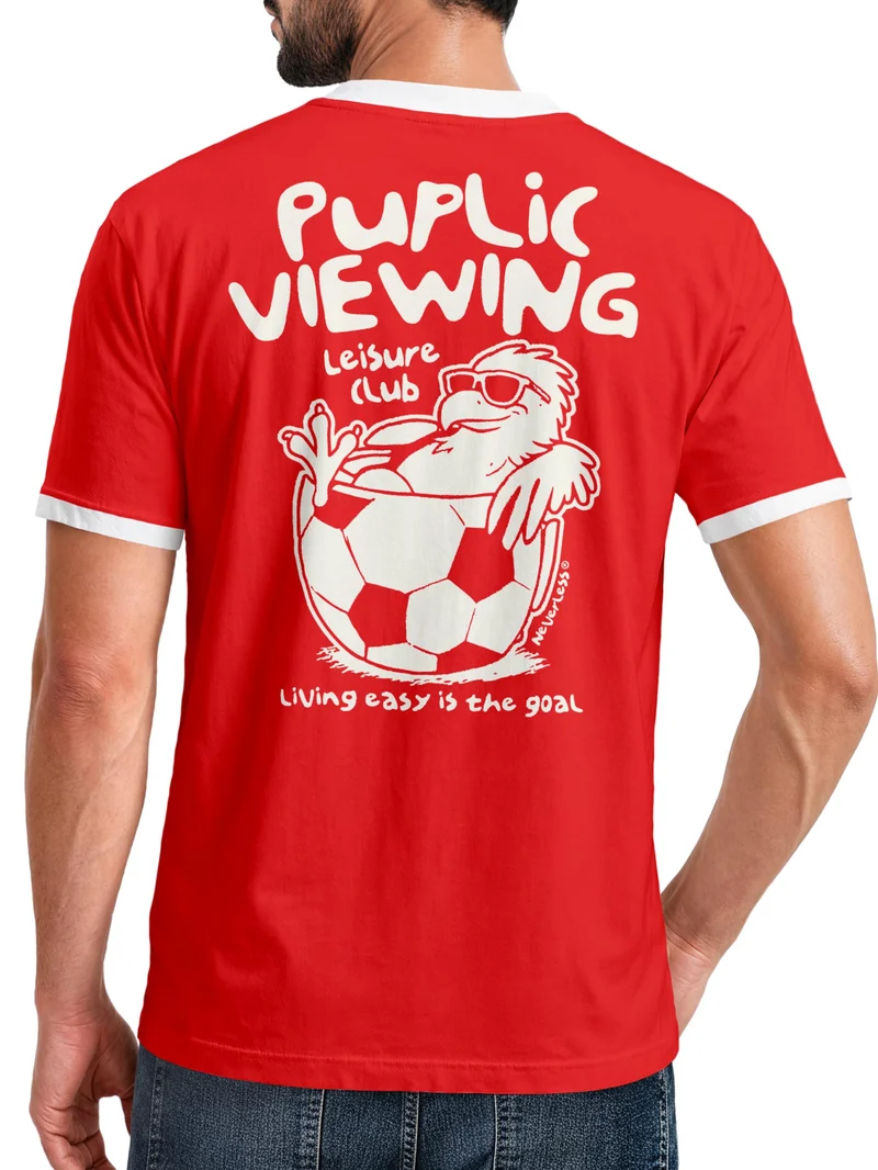 Herren T-Shirt Retro Kontrastbund - Soccer Public Viewing - Printshirt im Vintage-Look