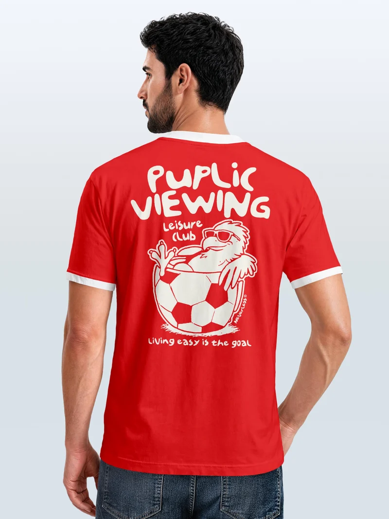 Herren T-Shirt Retro Kontrastbund - Soccer Public Viewing - Printshirt im Vintage-Look
