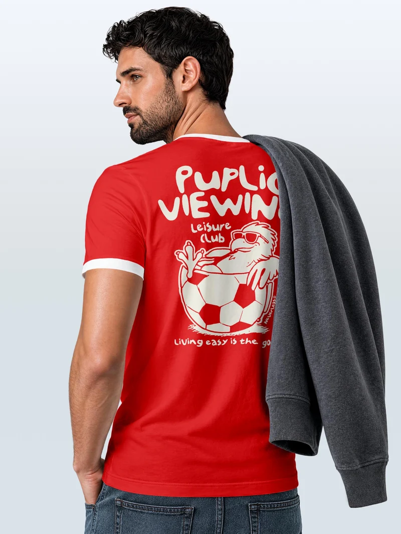 Herren T-Shirt Retro Kontrastbund - Soccer Public Viewing - Printshirt im Vintage-Look
