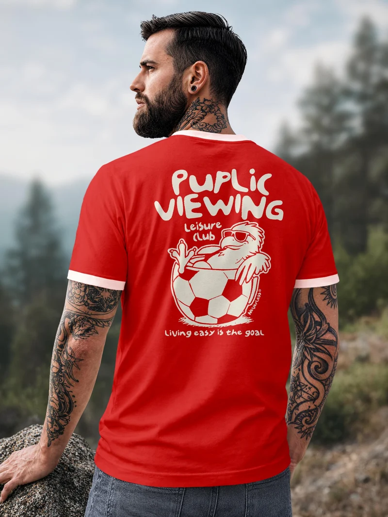 Herren T-Shirt Retro Kontrastbund - Soccer Public Viewing - Printshirt im Vintage-Look