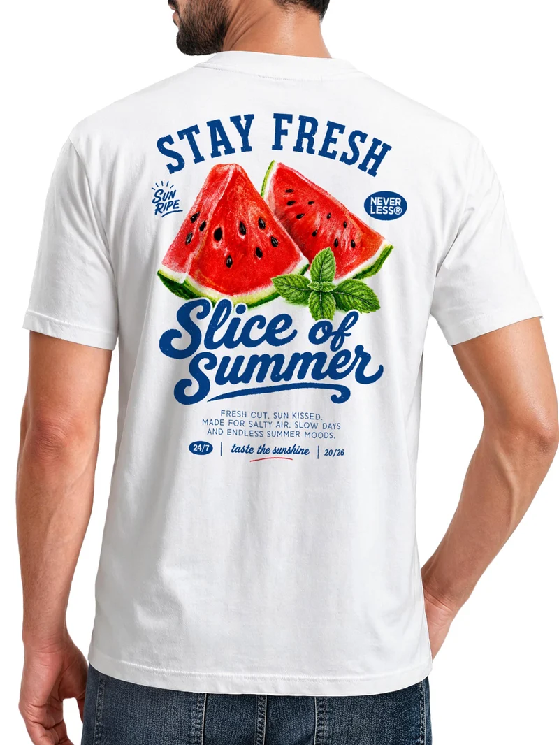 Herren T-Shirt Backprint - Design Watermelon- Baumwollshirt Männer Fashion Streetstyle Slim Fit