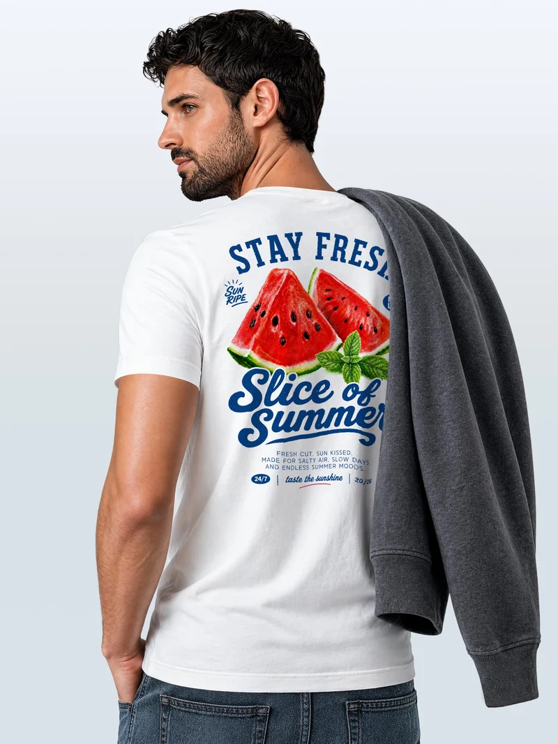 Herren T-Shirt Backprint - Design Watermelon- Baumwollshirt Männer Fashion Streetstyle Slim Fit