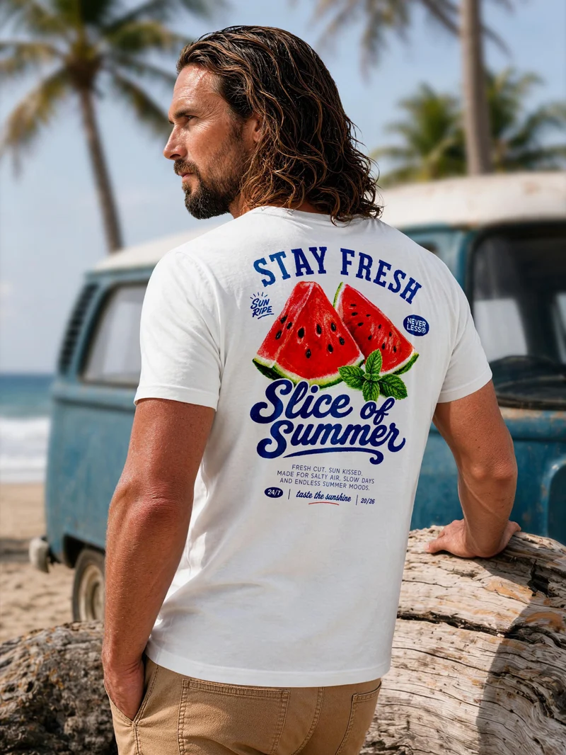 Herren T-Shirt Backprint - Design Watermelon- Baumwollshirt Männer Fashion Streetstyle Slim Fit