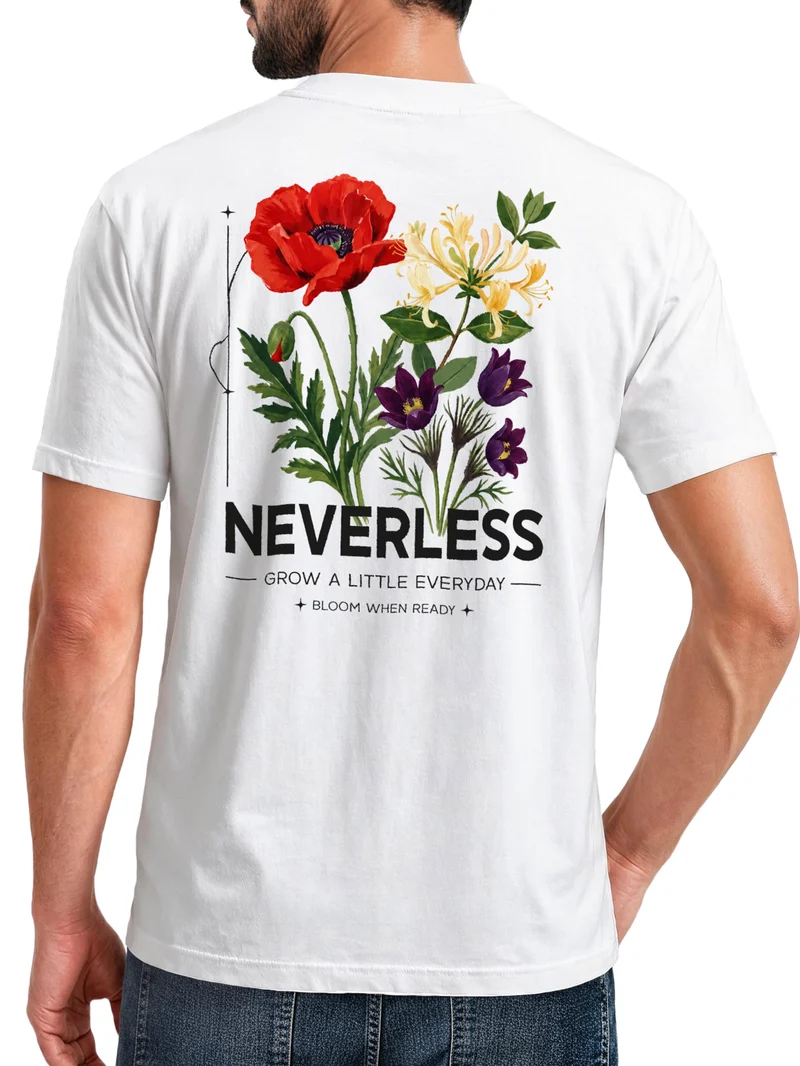 Herren T-Shirt Backprint - Design Wildflowers - Baumwollshirt Männer Fashion Streetstyle Slim Fit
