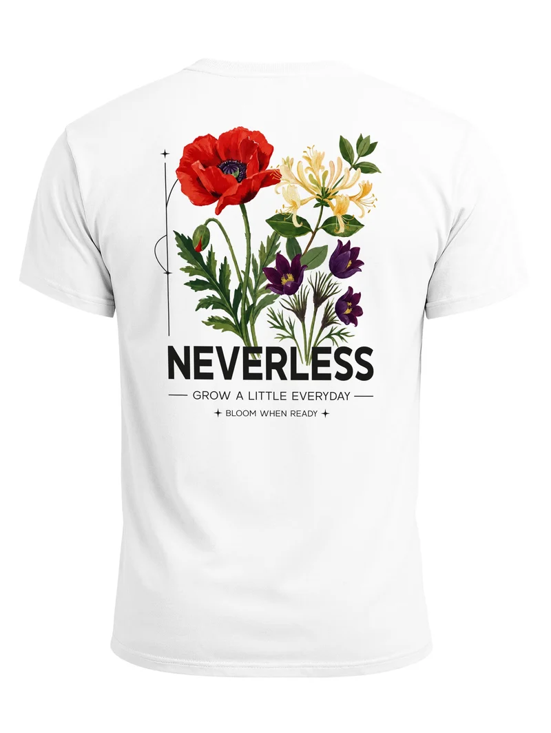 Herren T-Shirt Backprint - Design Wildflowers - Baumwollshirt Männer Fashion Streetstyle Slim Fit