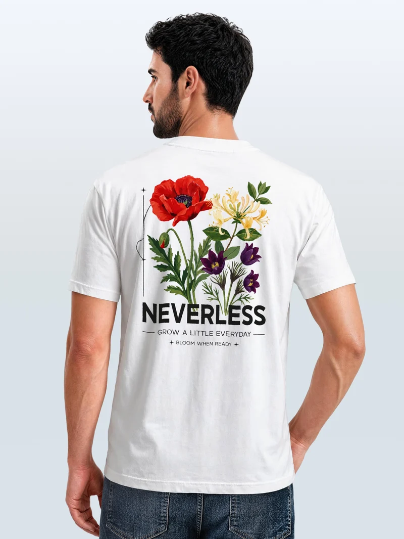Herren T-Shirt Backprint - Design Wildflowers - Baumwollshirt Männer Fashion Streetstyle Slim Fit