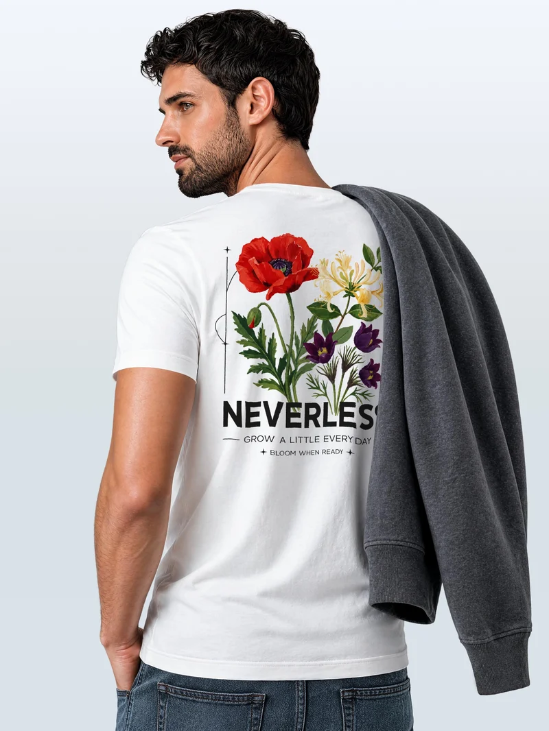 Herren T-Shirt Backprint - Design Wildflowers - Baumwollshirt Männer Fashion Streetstyle Slim Fit