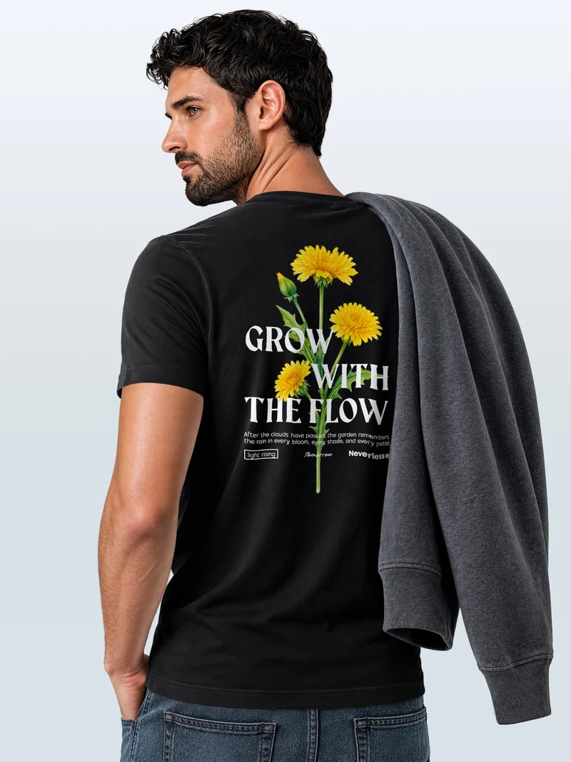 Herren T-Shirt Backprint - Design Dandelion - Baumwollshirt Männer Fashion Streetstyle Slim Fit
