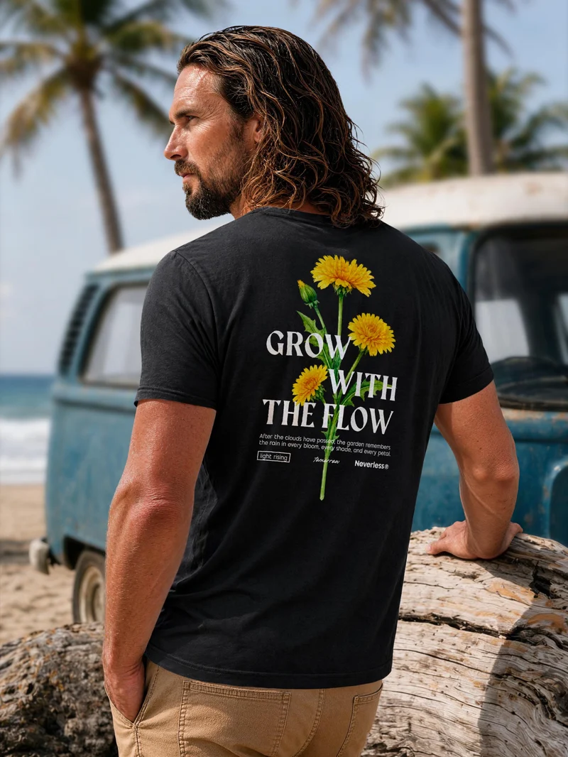 Herren T-Shirt Backprint - Design Dandelion - Baumwollshirt Männer Fashion Streetstyle Slim Fit