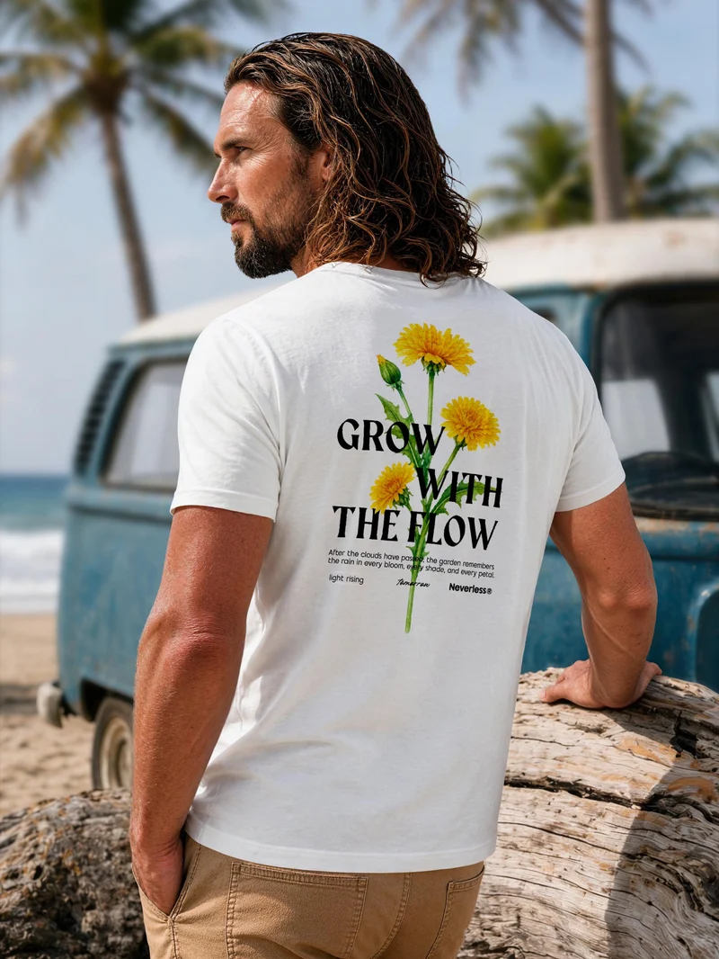 Herren T-Shirt Backprint - Design Dandelion - Baumwollshirt Männer Fashion Streetstyle Slim Fit