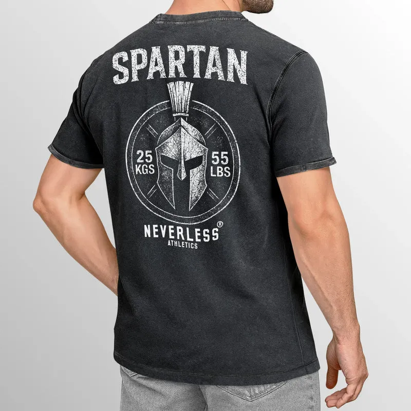 Herren Vintage T-Shirt Backprint– mit Sparta Helm-Motiv Grafikdesign Printshirt Used Look Fashion Streetstyle