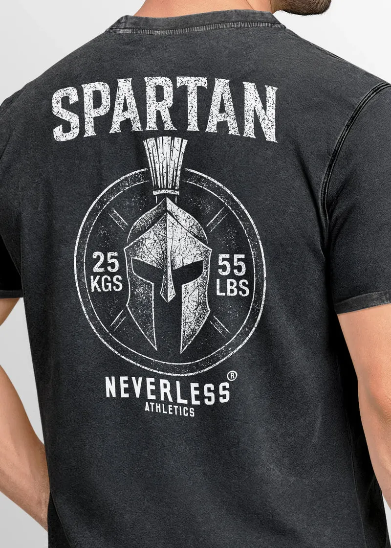 Herren Vintage T-Shirt Backprint– mit Sparta Helm-Motiv Grafikdesign Printshirt Used Look Fashion Streetstyle