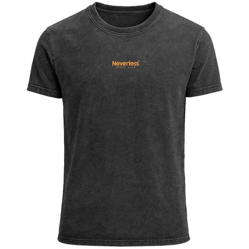 Herren Vintage T-Shirt Backprint Sommer Funshirt mit Palmen Print Retro Typografie – Strand Urlaub GrafikshirtUsed Look