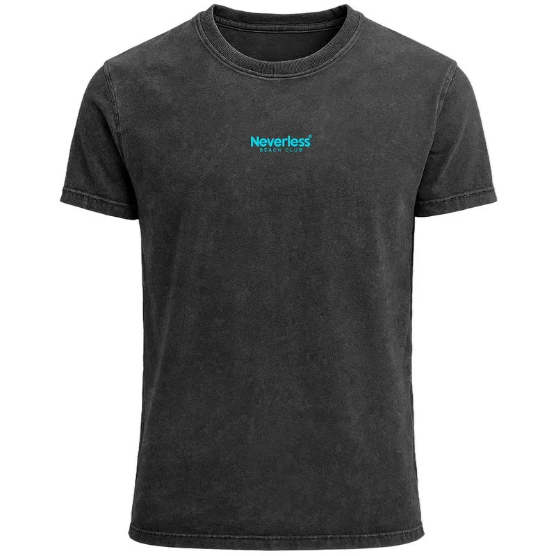 Herren Vintage T-Shirt Backprint Sommer Funshirt mit Palmen Print Retro Typografie – Strand Urlaub GrafikshirtUsed Look